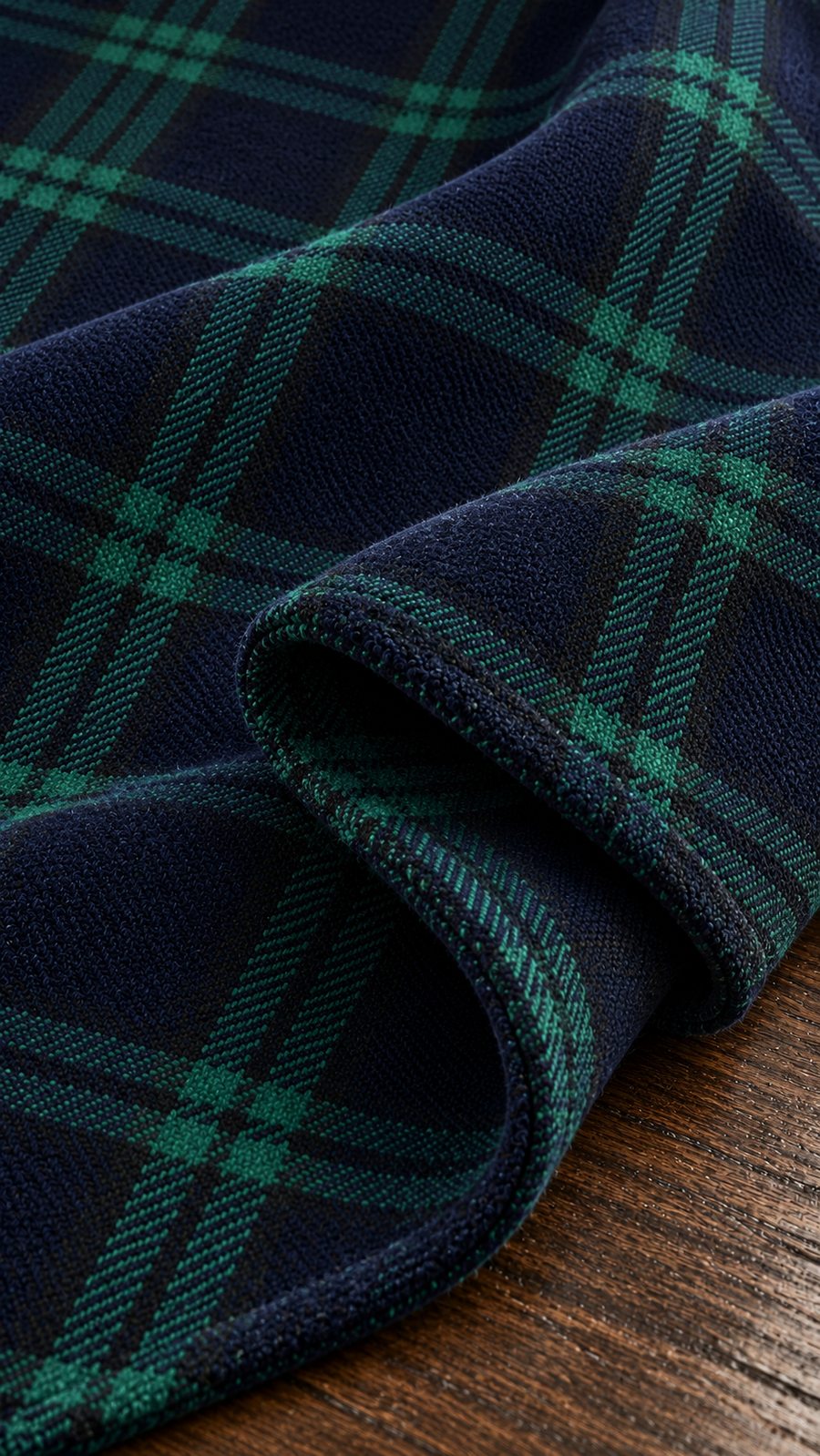 Women’s Plaid Longline Coat with Stand Collar and Gold-Tone Buttons