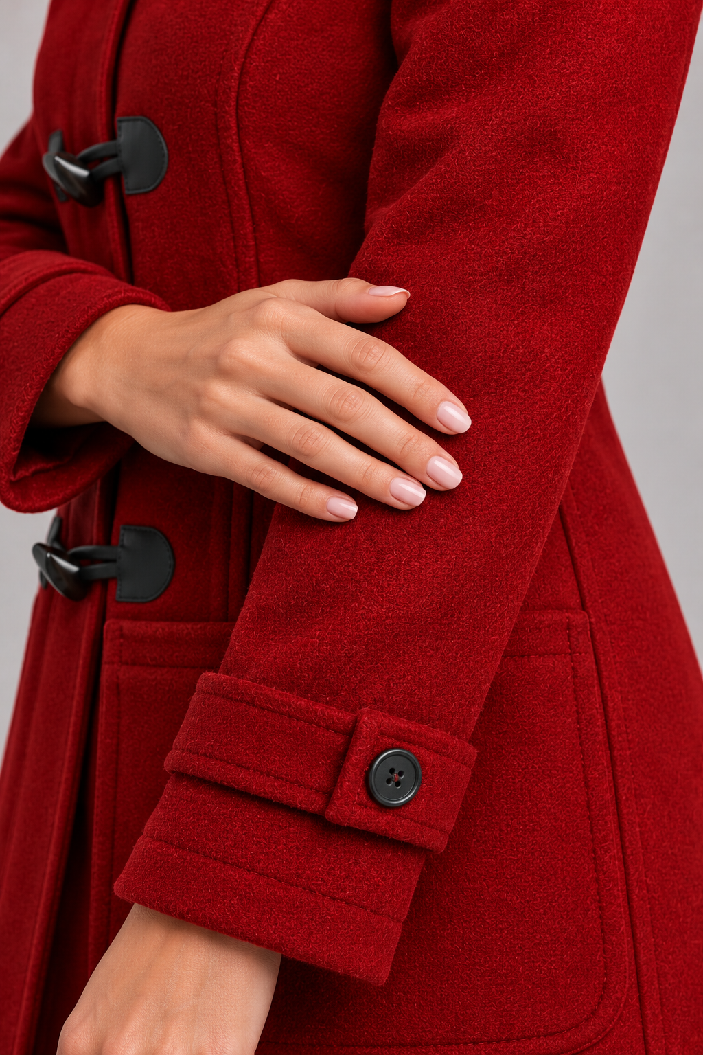 Women’s Hooded Duffle Coat with Plush Hood Lining and Toggle Closures