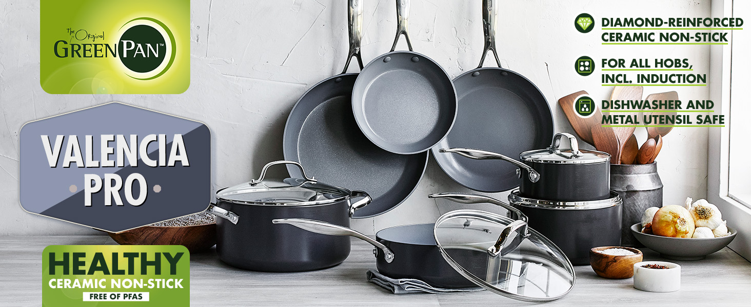 GreenPan valencia pro køkkengrej gryder pander non-stick keramisk køkkengrej induktion opvaskemaskine ovnsikker