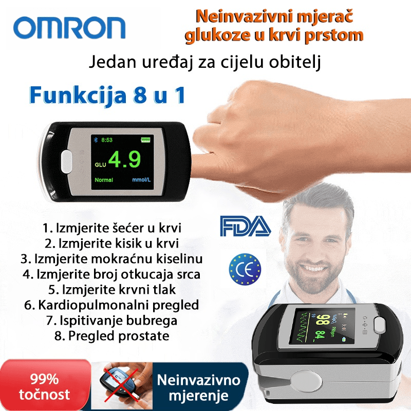 Omron neinvazivni mjerač glukoze u krvi – mjerenje za 5 sekundi, bez igala i bez uzimanja krvi.