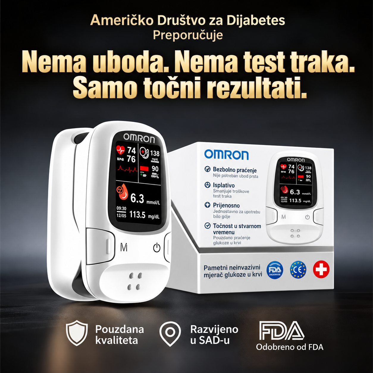 🔥 Black Friday akcija: Novi Omron™ pametni neinvazivni mjerač glukoze u krvi, razvijen u SAD-u! 🇺🇸