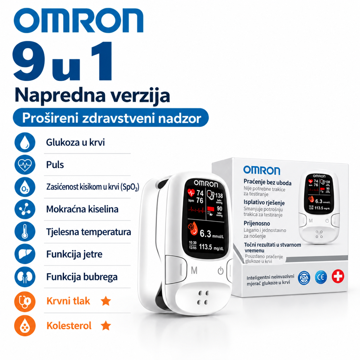 🔥 Black Friday akcija: Novi Omron™ pametni neinvazivni mjerač glukoze u krvi, razvijen u SAD-u! 🇺🇸