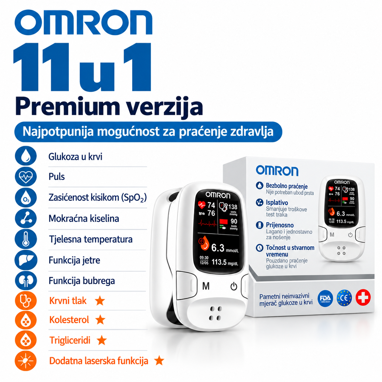 🔥 Black Friday akcija: Novi Omron™ pametni neinvazivni mjerač glukoze u krvi, razvijen u SAD-u! 🇺🇸