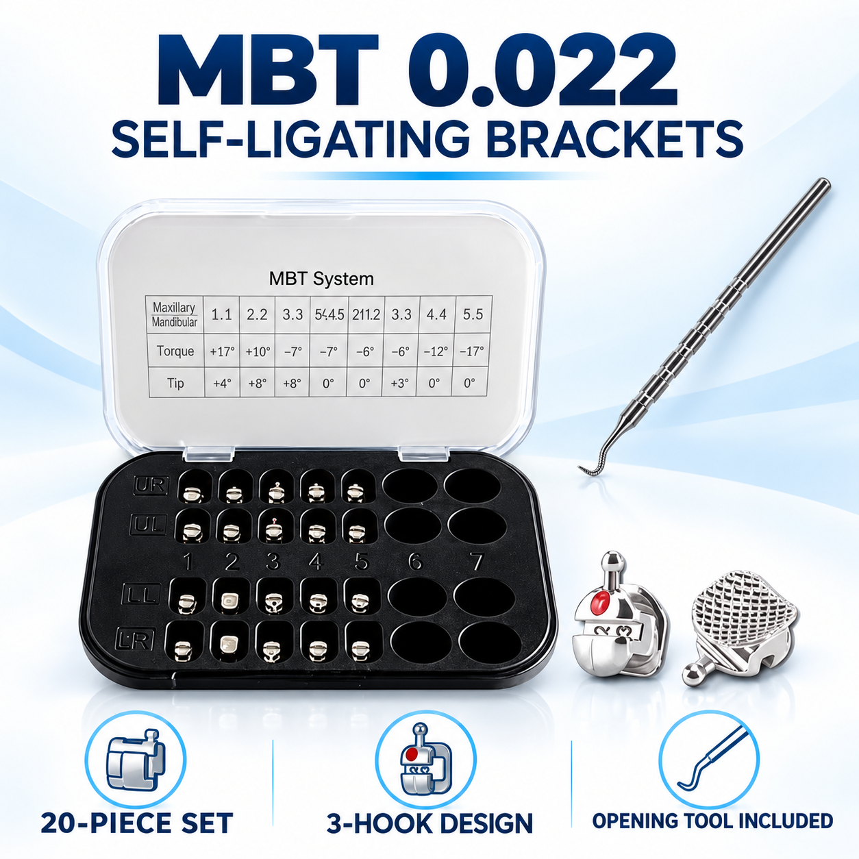 Self-Ligating Metal Brackets (MBT 0.022, with Hook)