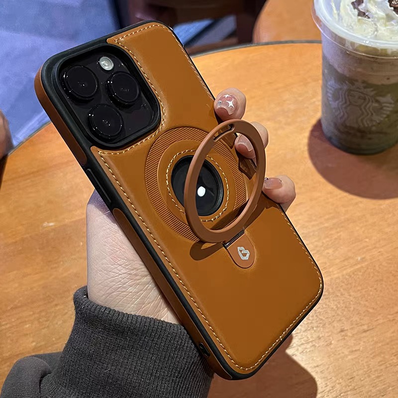 Leather Magsafe Bracket Mobile Phone Case for iPhone