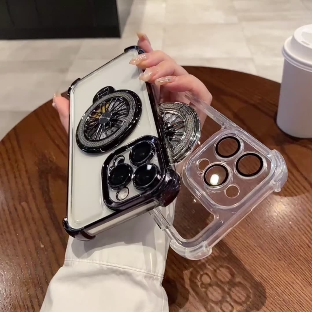 Acrylic Four-corner Anti-fall Creative Gyro Rotating Bracket Mobile Phone Case for Apple iPhone