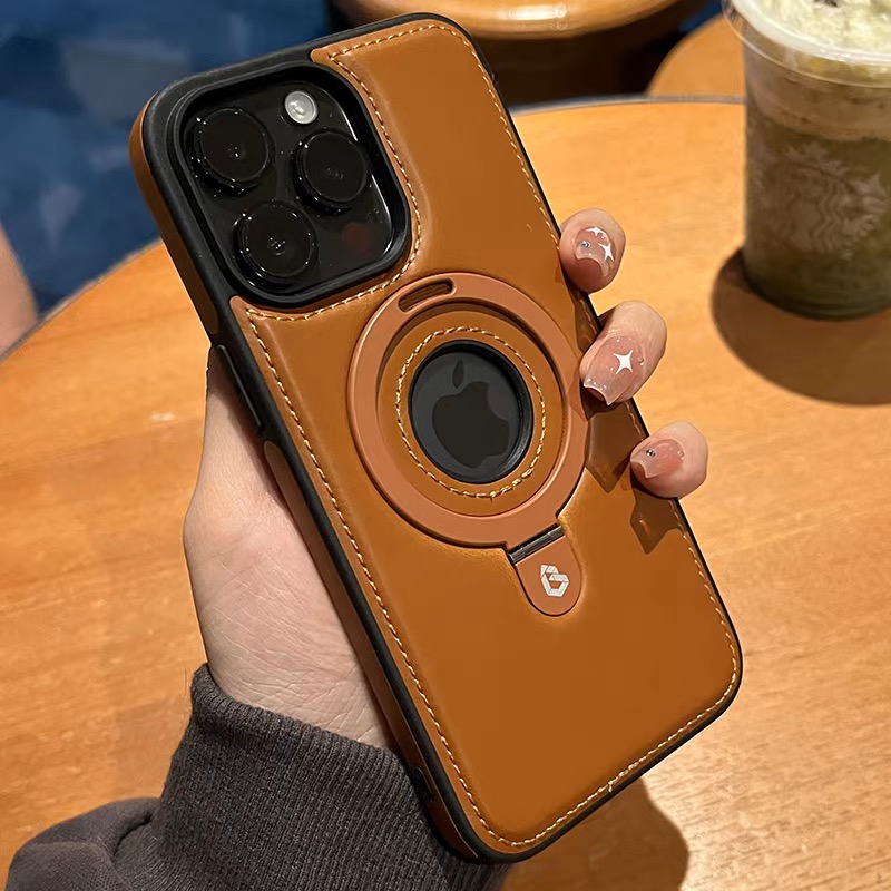 Leather Magsafe Bracket Mobile Phone Case for iPhone