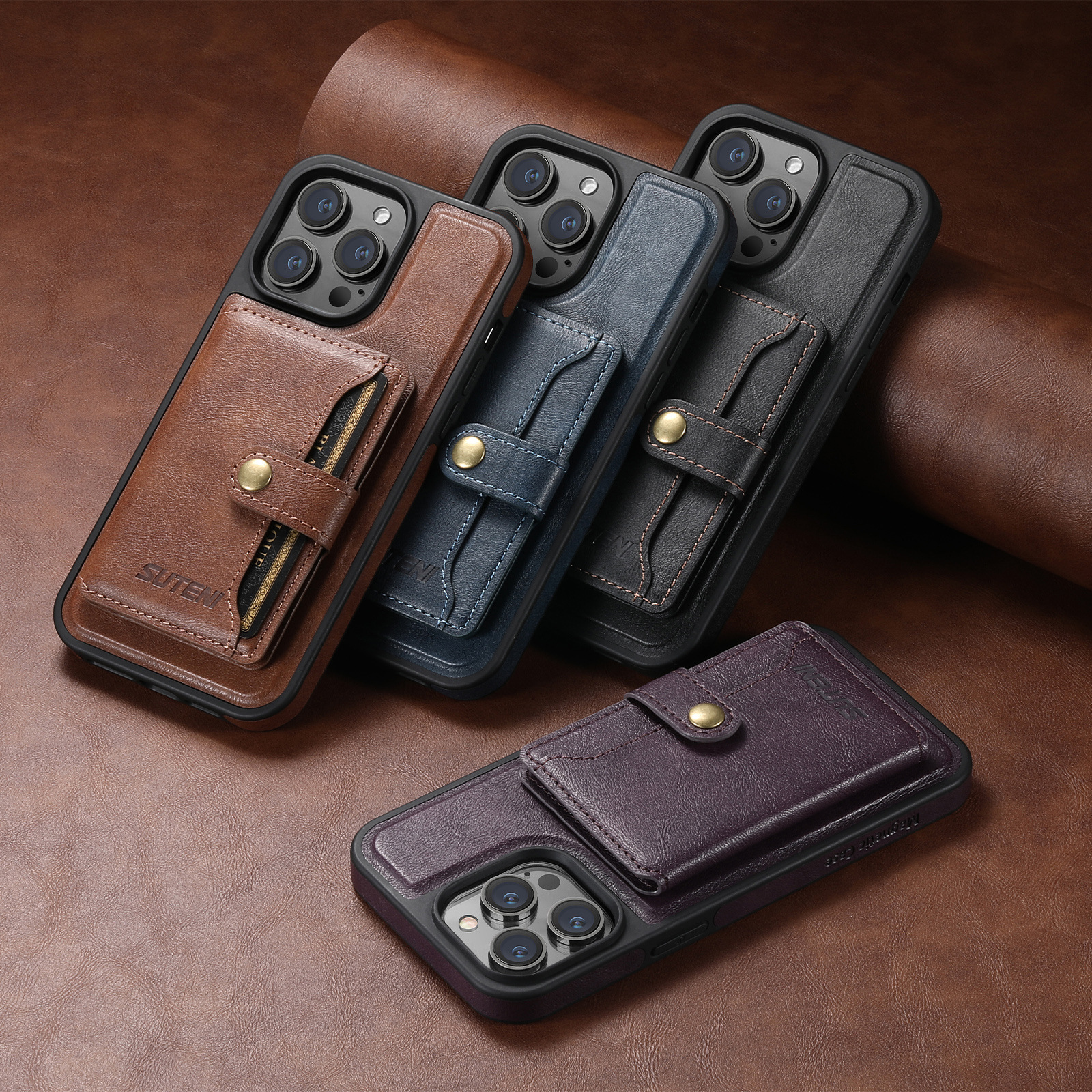 Leather Business Magsafe Card Wallet Mobile Phone Case for iPhone