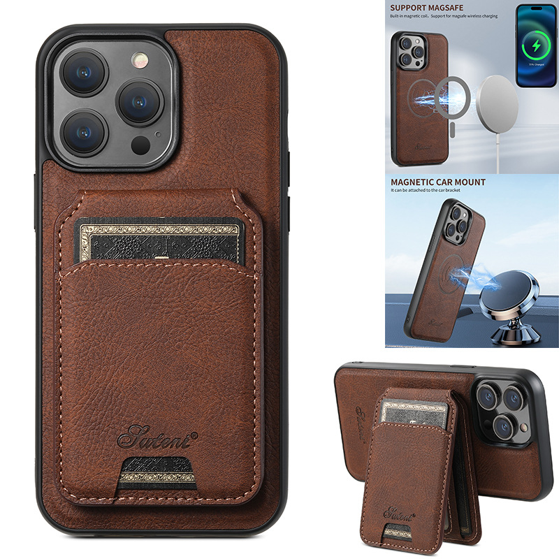 Luxury Leather Business Magsafe Card Wallet Mobile Phone Case for Apple iPhone
