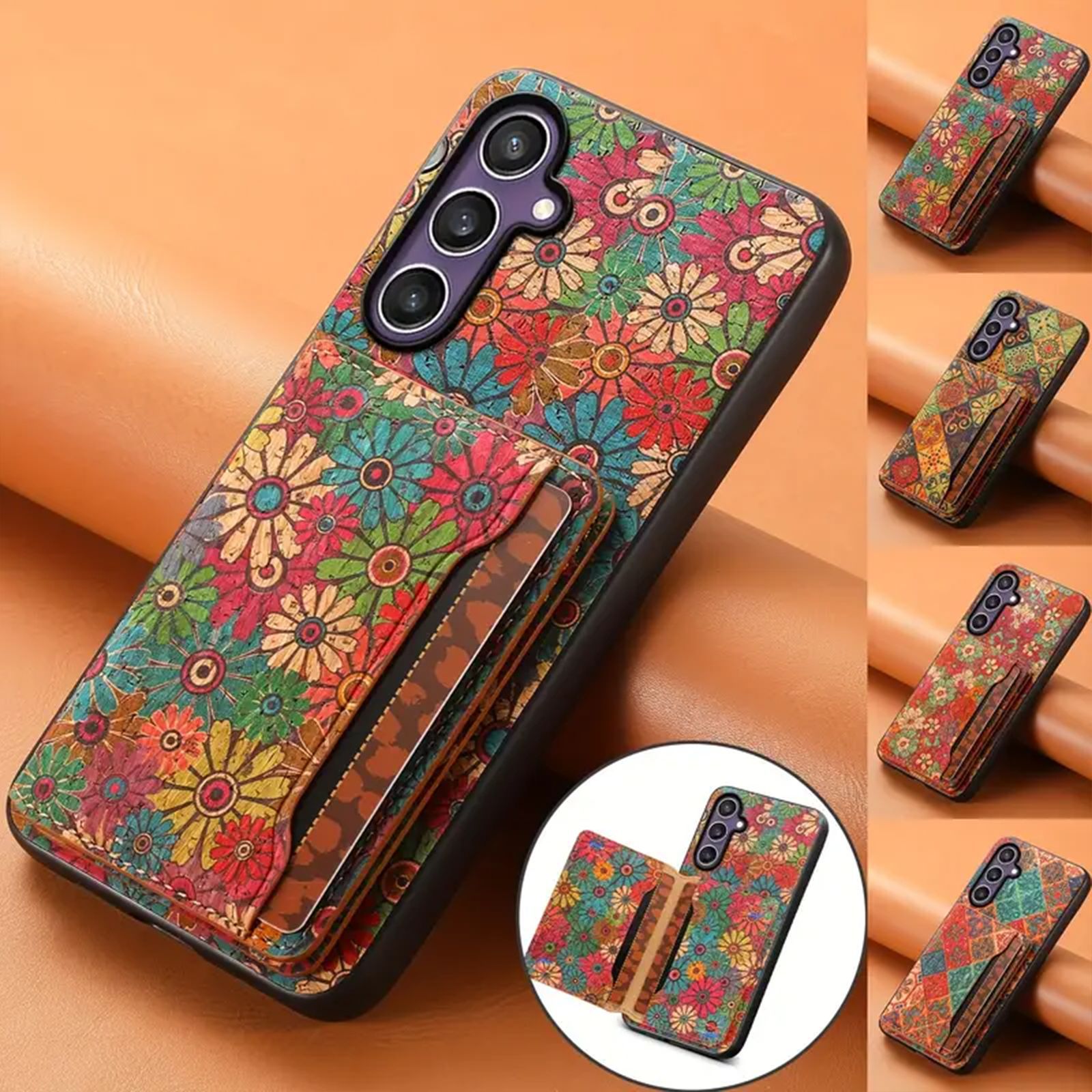 Floral Leather Card Wallet Mobile Phone Case for Samsung Galaxy S