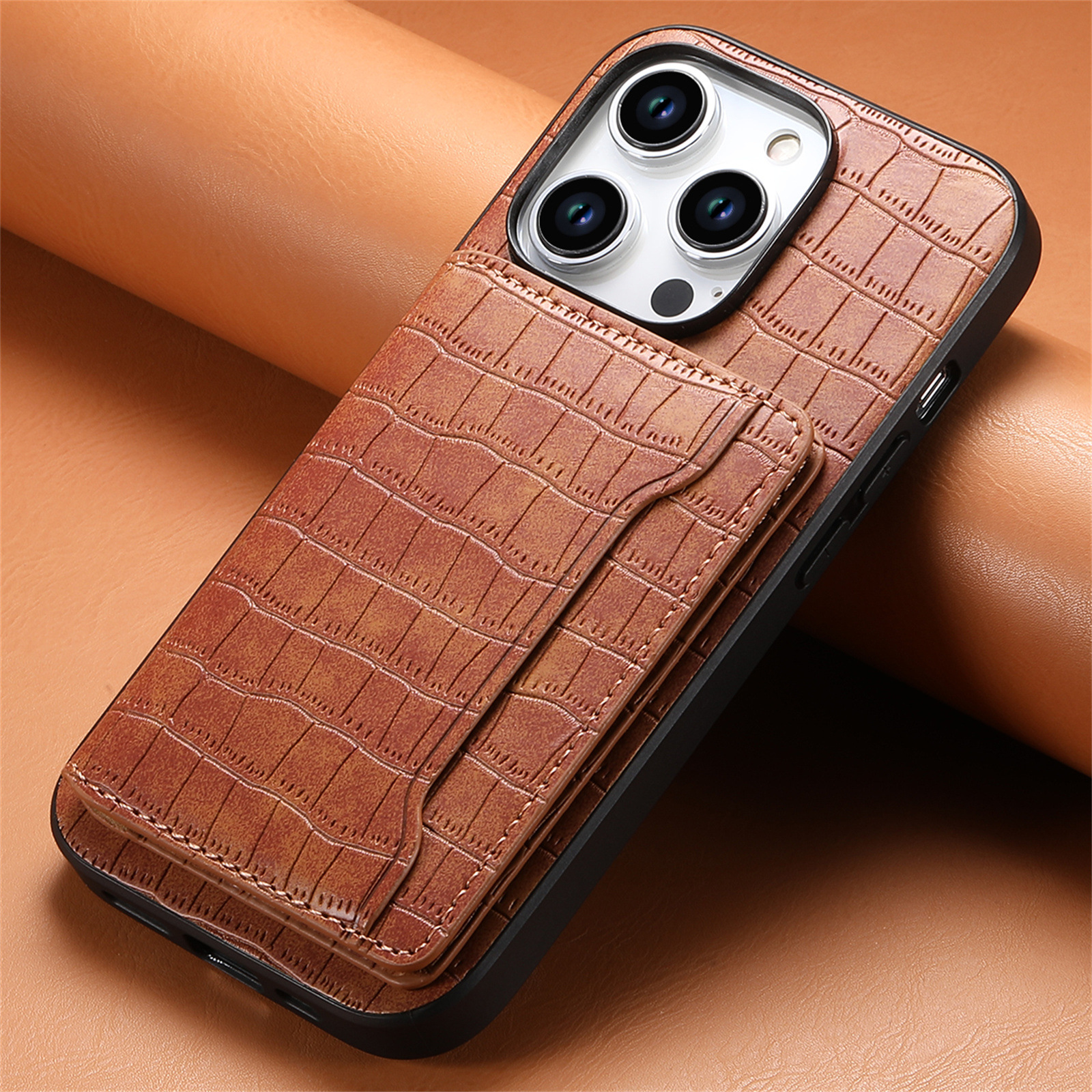 Luxury Leather Business Card Wallet Mobile Phone Case for Apple iPhone