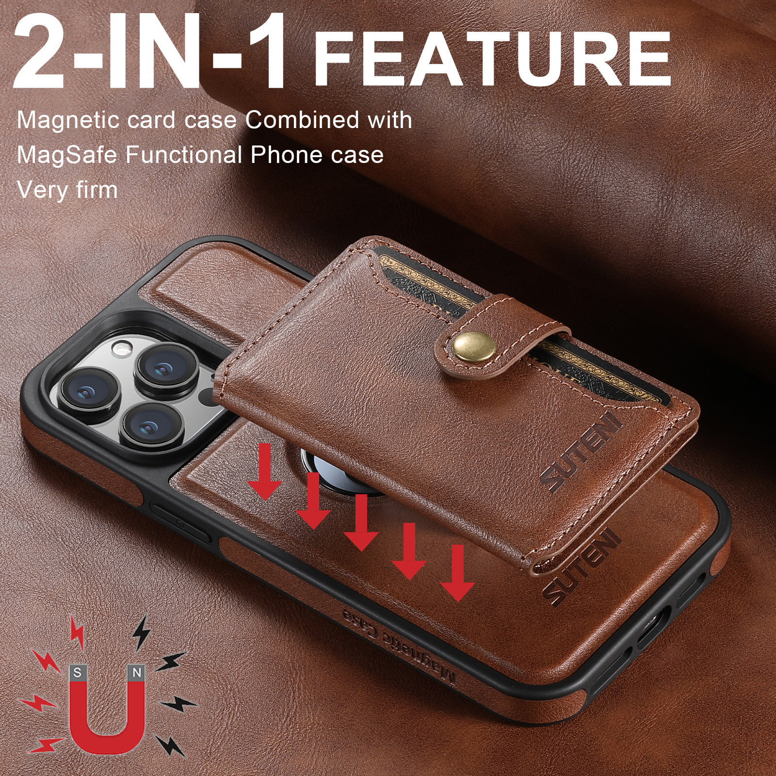 Leather Business Magsafe Card Wallet Mobile Phone Case for iPhone
