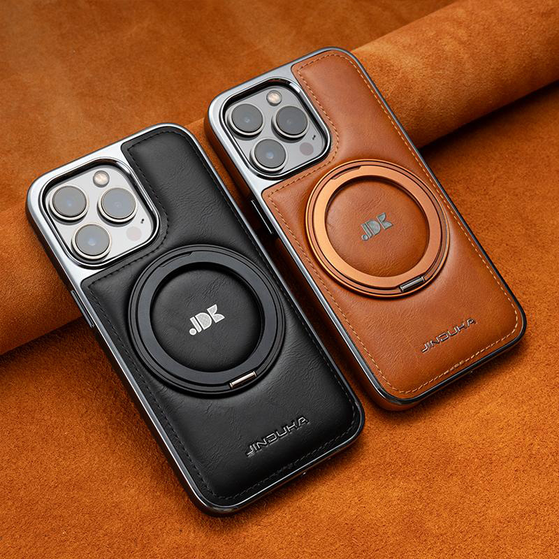 Luxury Leather Business Magsafe Bracket Mobile Phone Case for iPhone