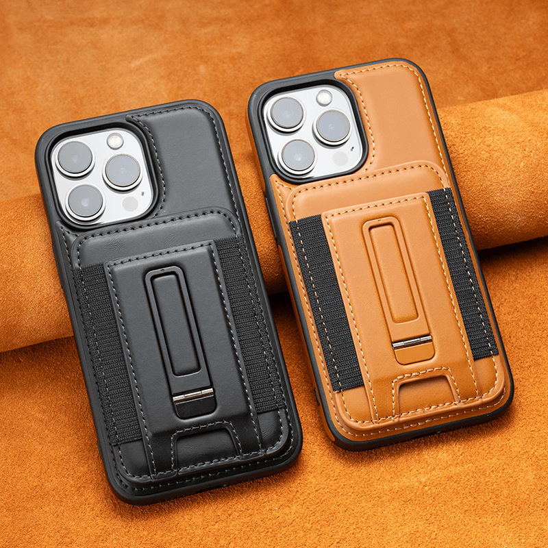 Luxury Leather Business Magsafe Bracket Mobile Phone Case for iPhone