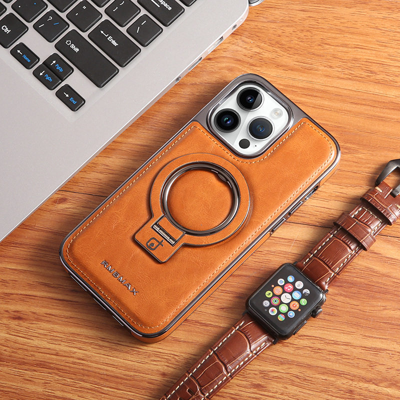 Leather Business Magsafe Bracket Mobile Phone Case for iPhone