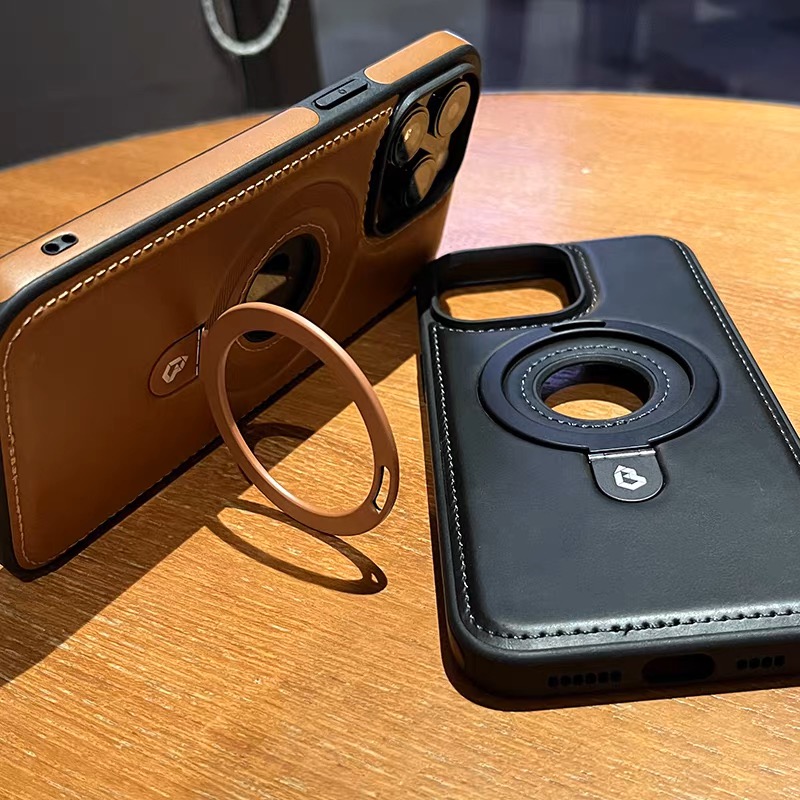 Leather Magsafe Bracket Mobile Phone Case for iPhone
