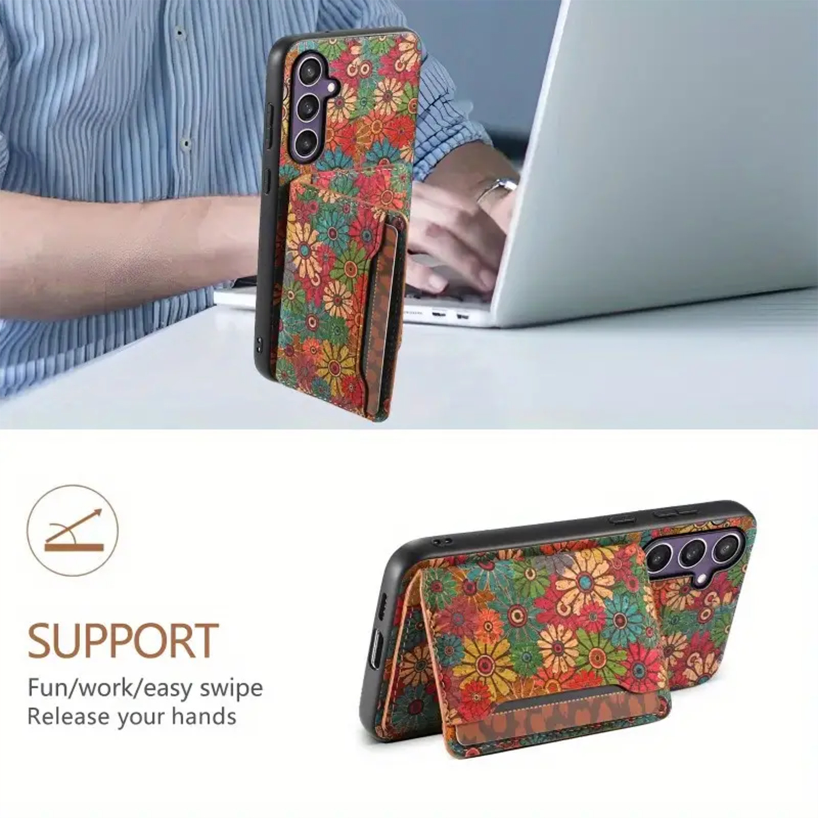 Floral Leather Card Wallet Mobile Phone Case for Samsung Galaxy S