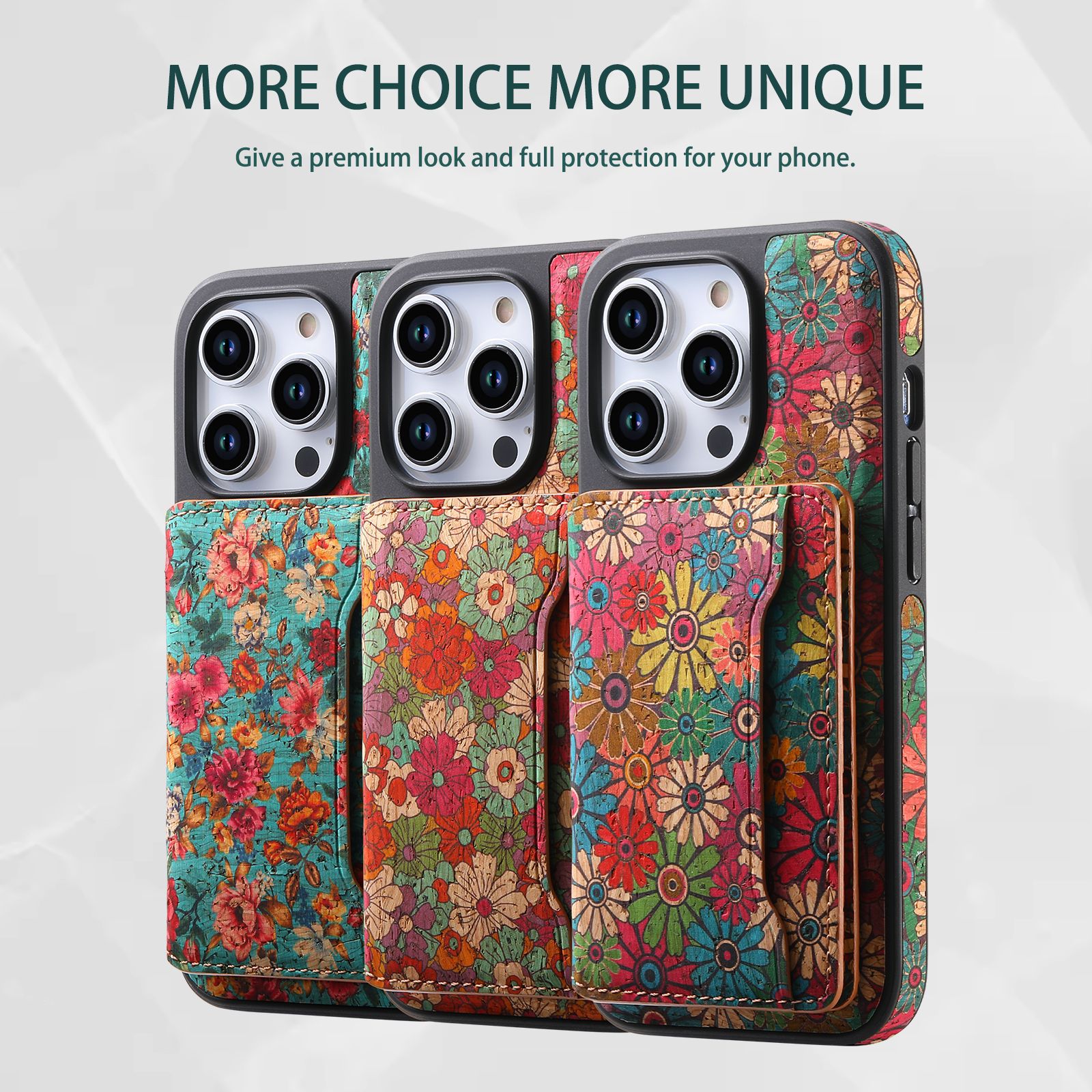 Floral Leather Magsafe Card Wallet Mobile Phone Case for Apple iPhone