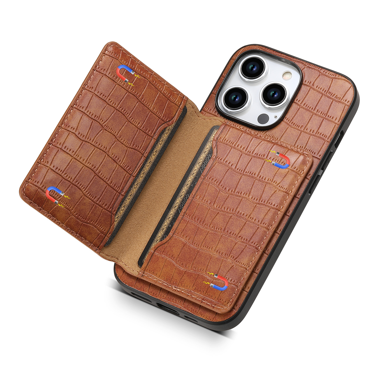 Luxury Leather Business Card Wallet Mobile Phone Case for Apple iPhone