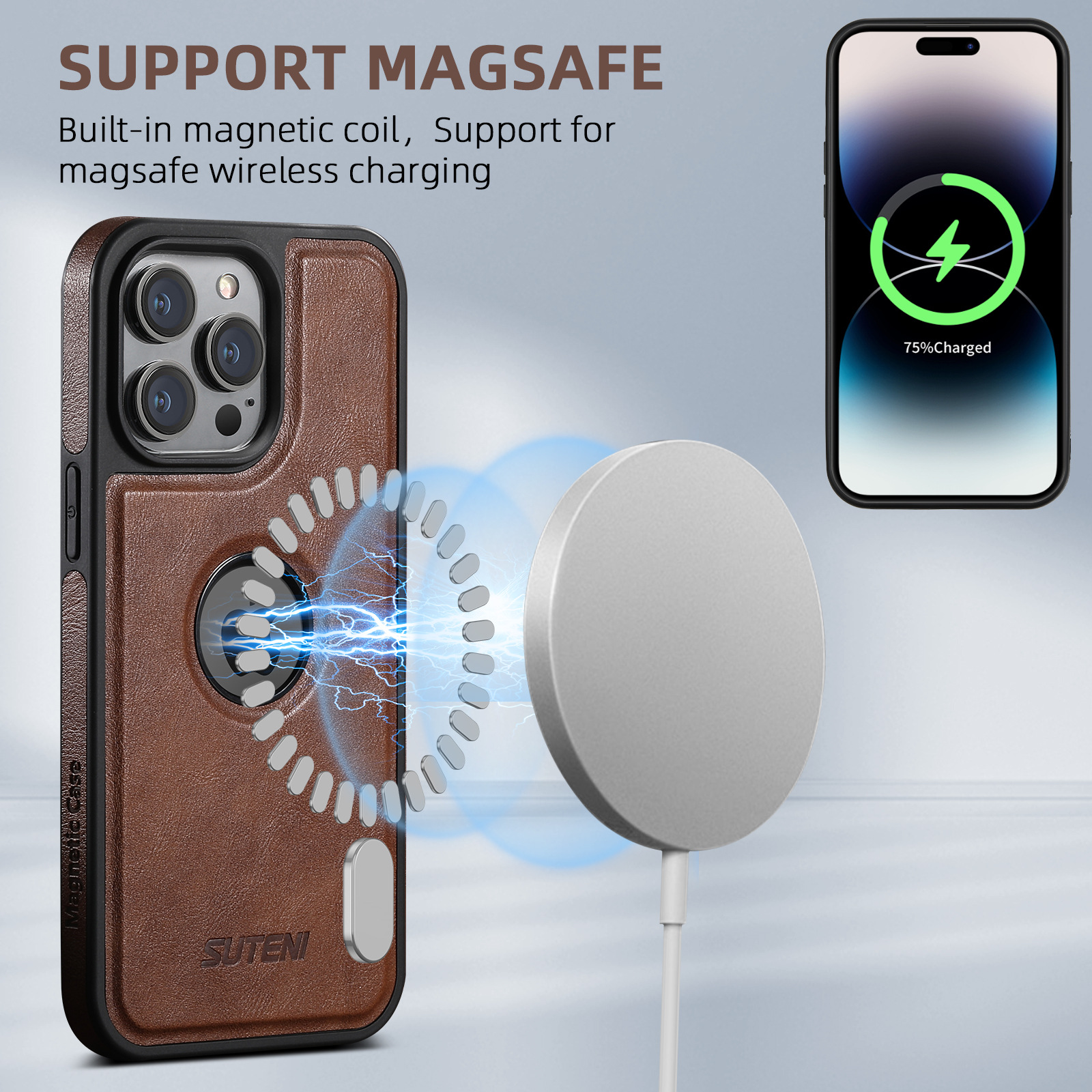 Leather Business Magsafe Card Wallet Mobile Phone Case for iPhone