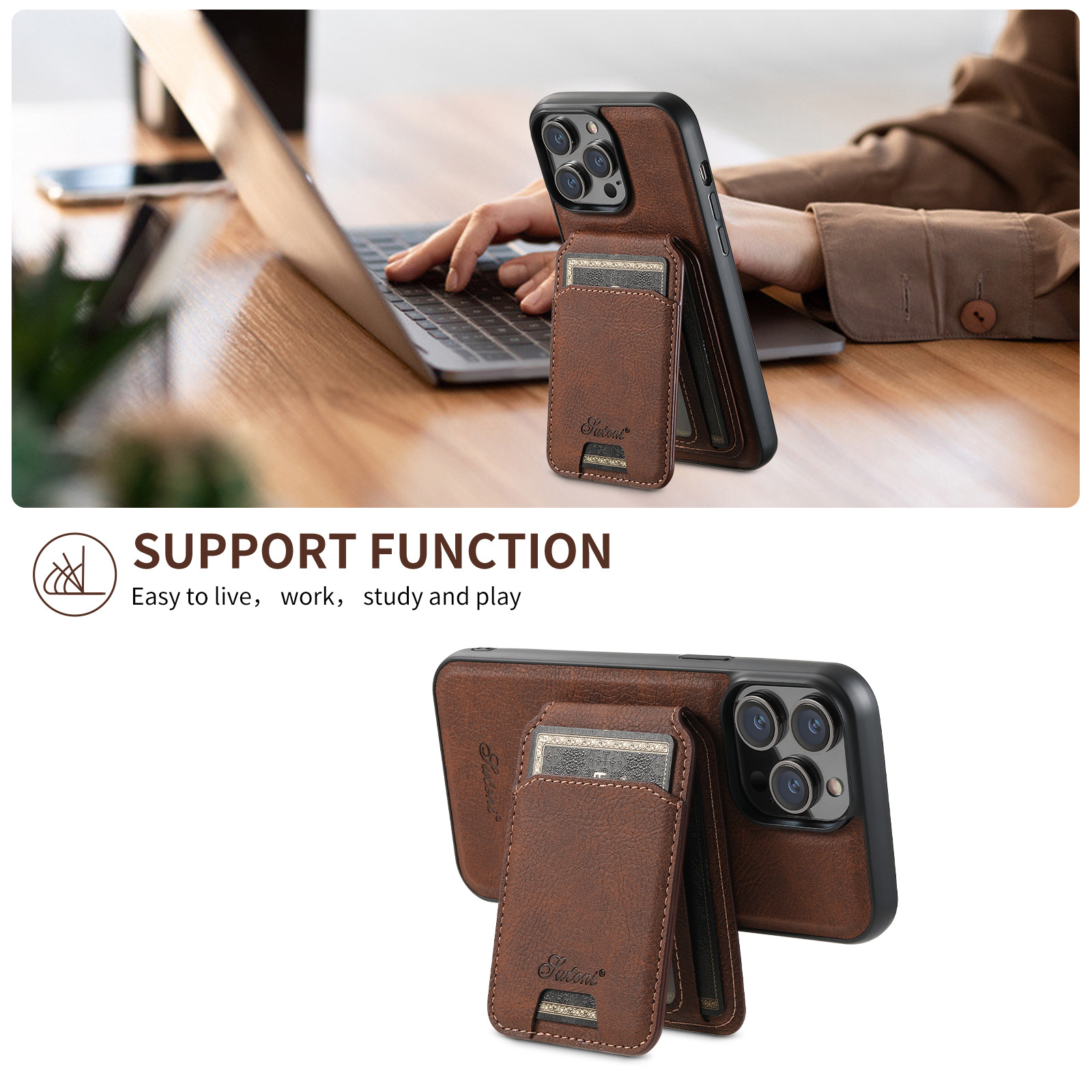 Luxury Leather Business Magsafe Card Wallet Mobile Phone Case for Apple iPhone