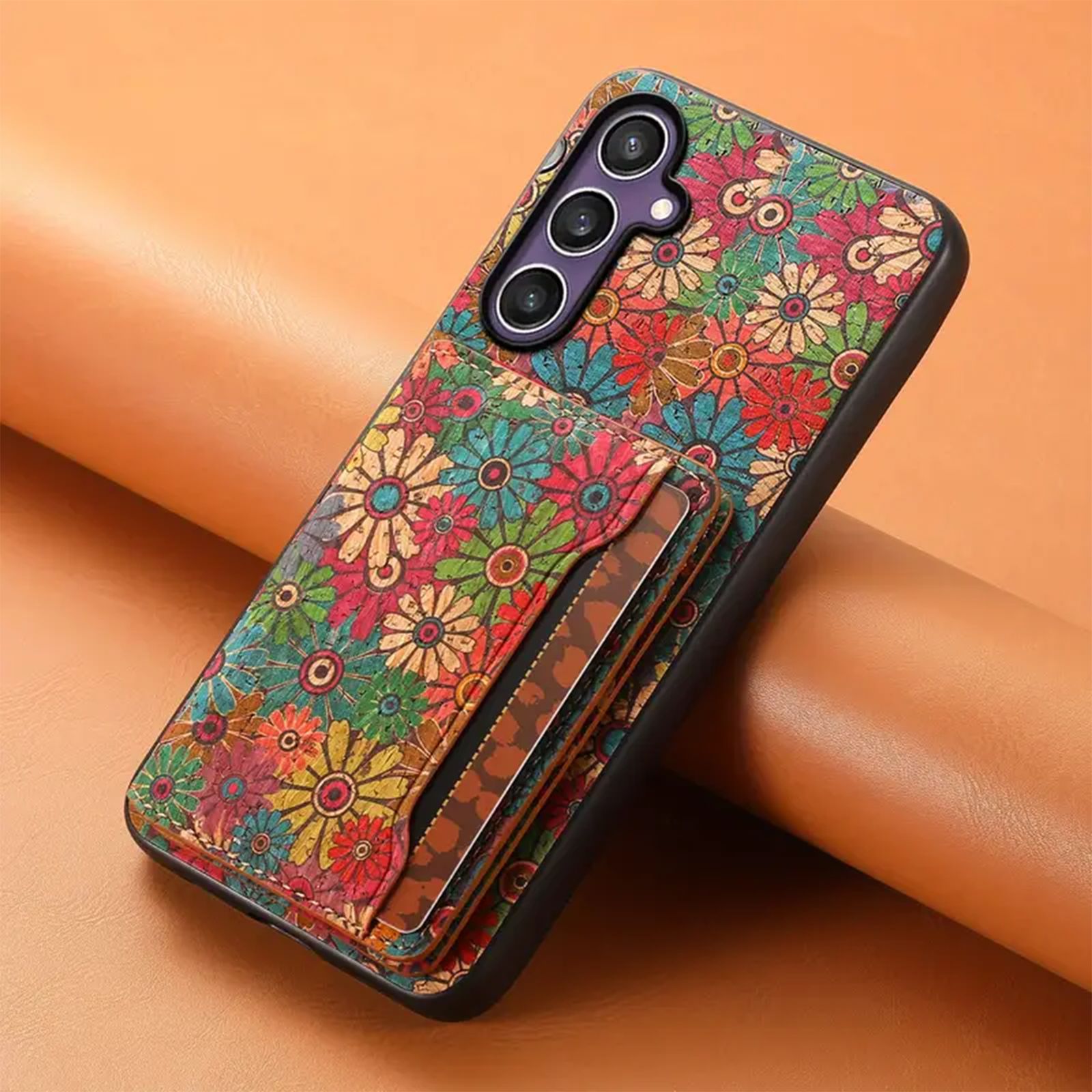 Floral Leather Card Wallet Mobile Phone Case for Samsung Galaxy S