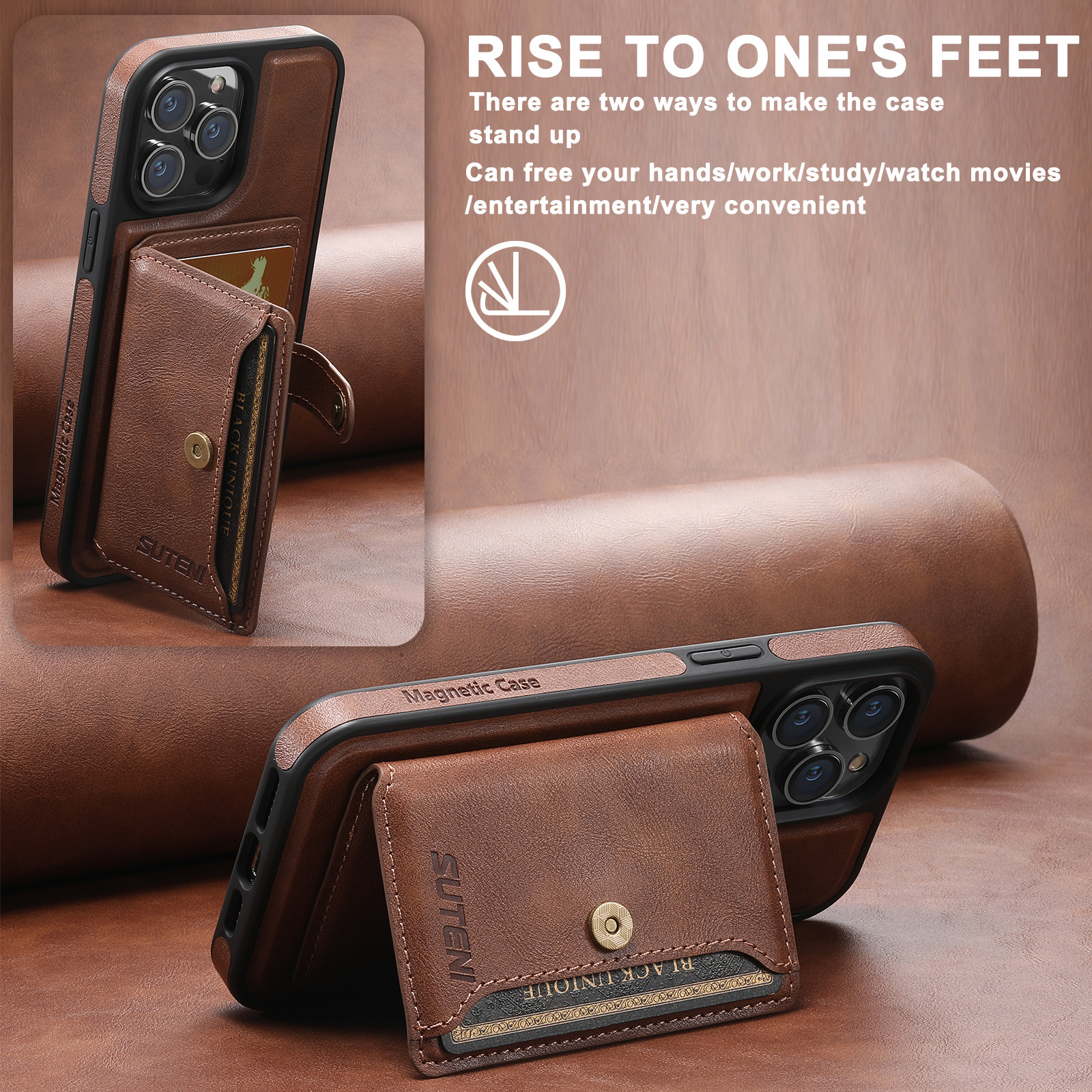 Leather Business Magsafe Card Wallet Mobile Phone Case for iPhone