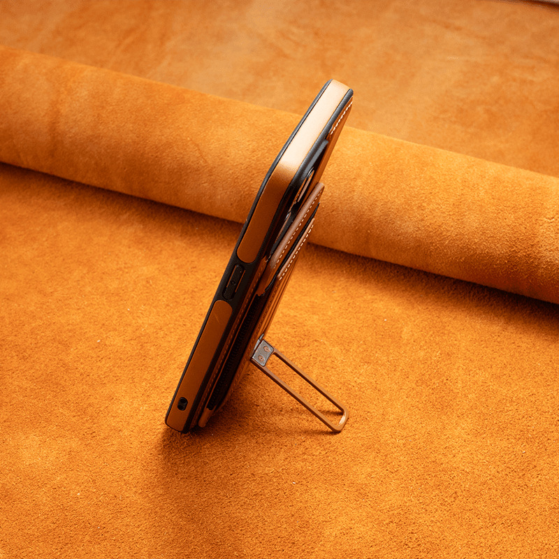 Luxury Leather Business Magsafe Bracket Mobile Phone Case for iPhone