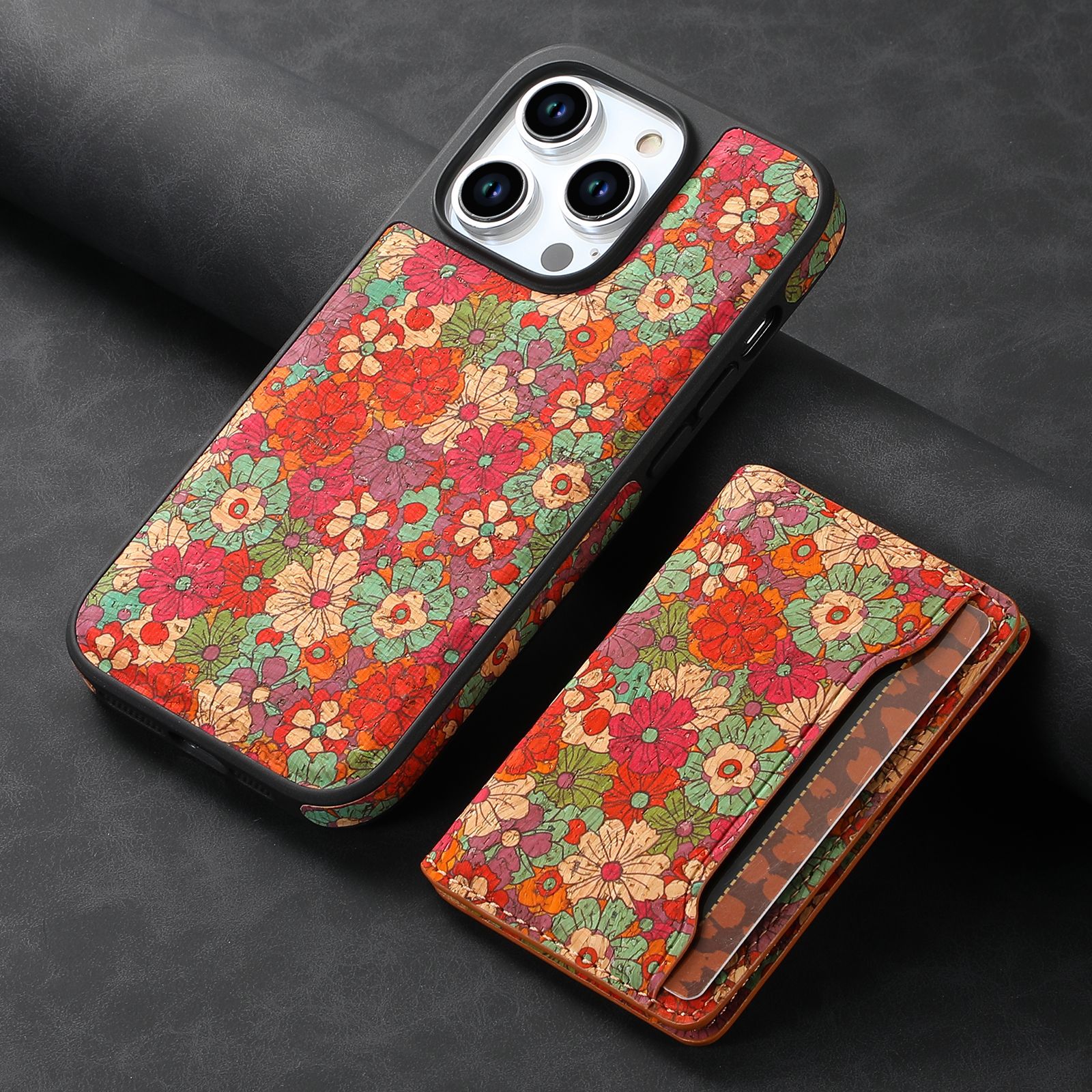 Floral Leather Magsafe Card Wallet Mobile Phone Case for Apple iPhone