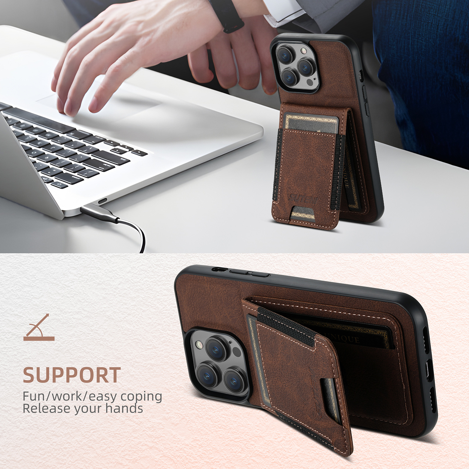 Luxury Leather Business Card Wallet Mobile Phone Case for Apple iPhone