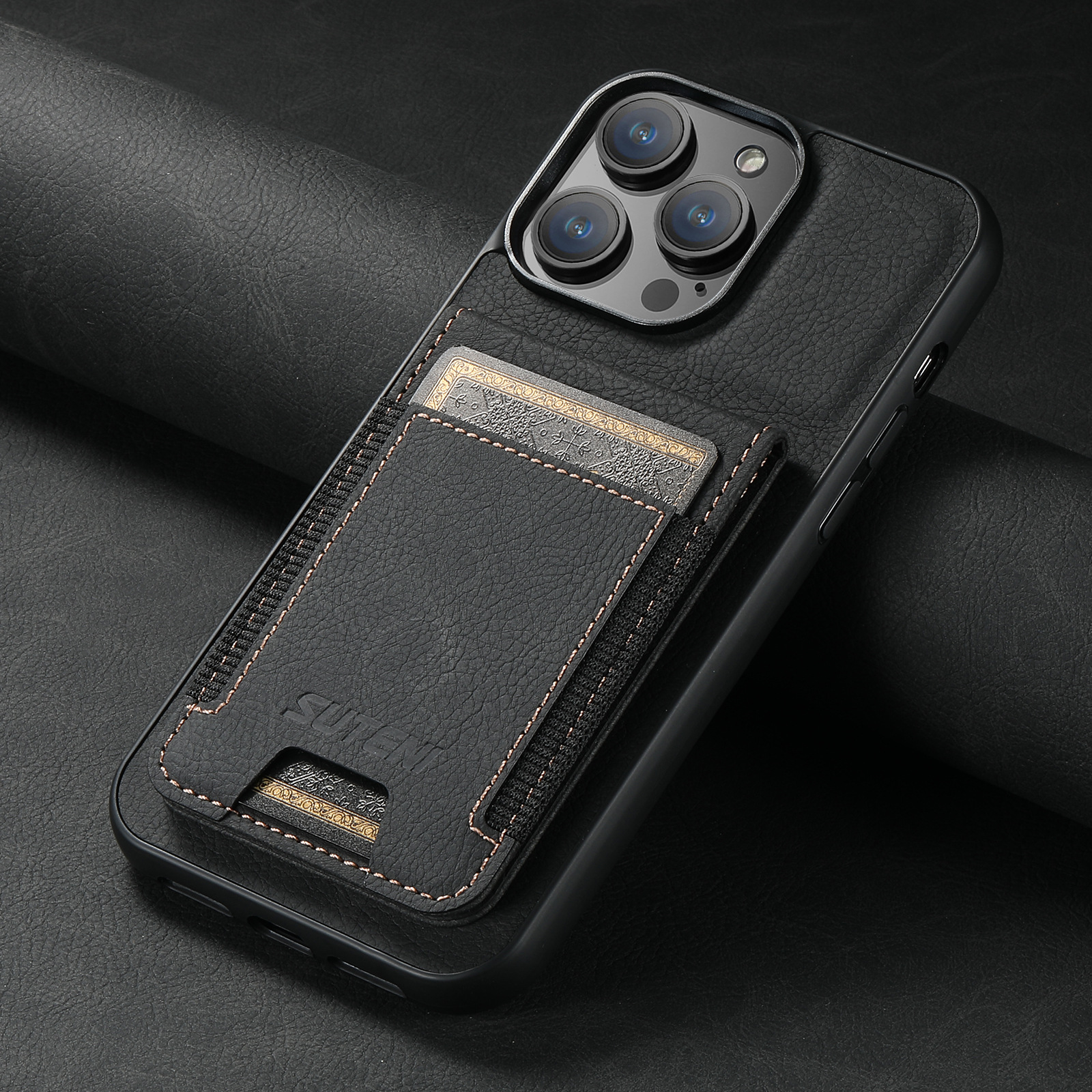 Luxury Leather Business Card Wallet Mobile Phone Case for Apple iPhone