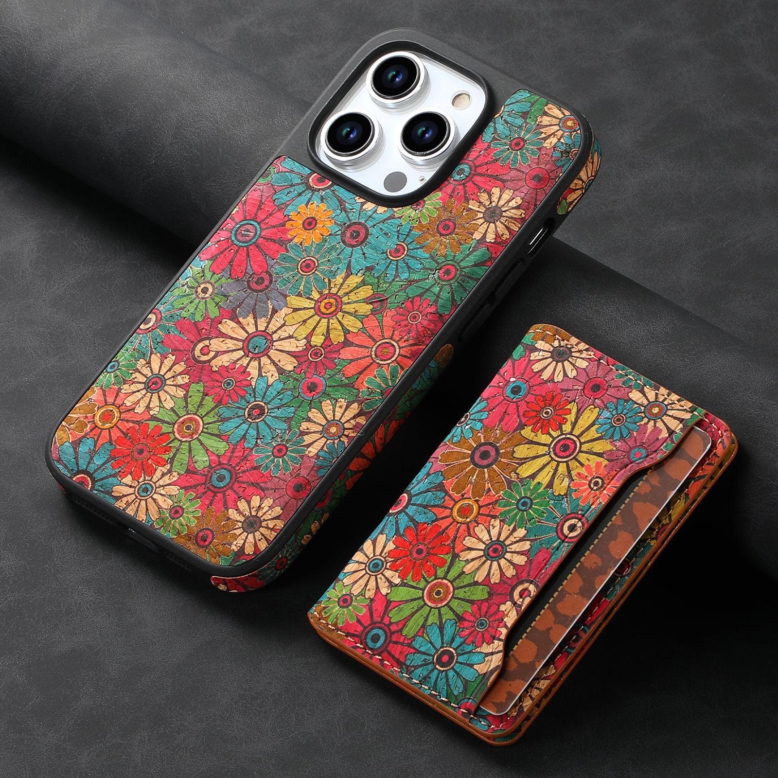 Floral Leather Magsafe Card Wallet Mobile Phone Case for Apple iPhone