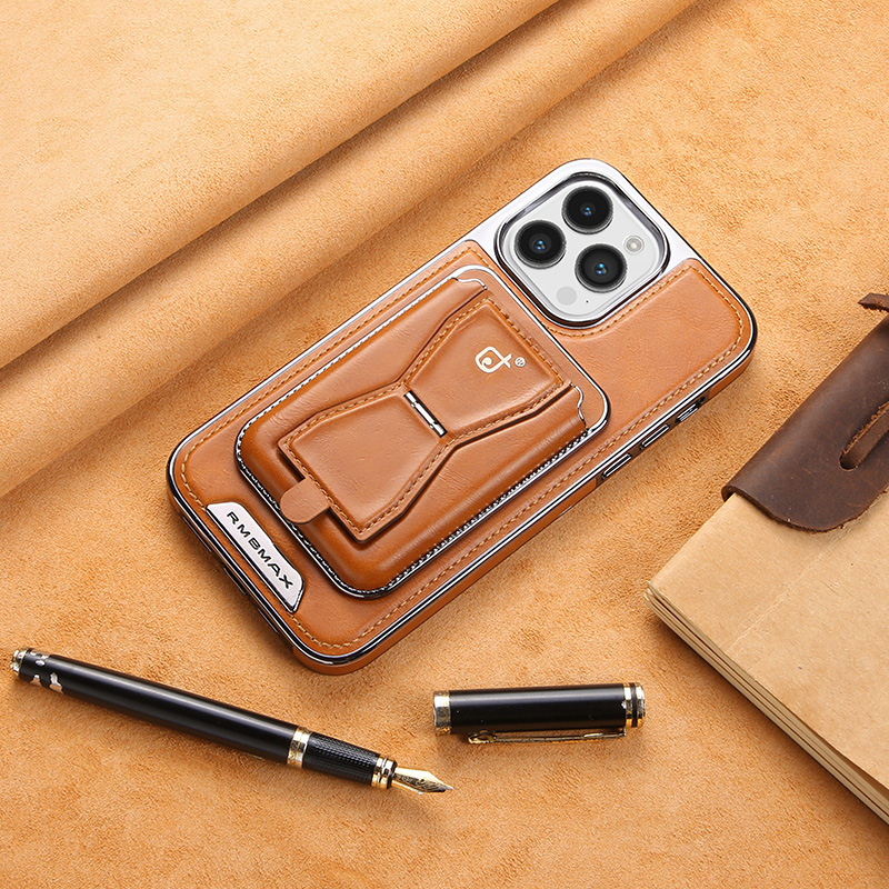 Leather Business Magsafe Bracket Mobile Phone Case for iPhone