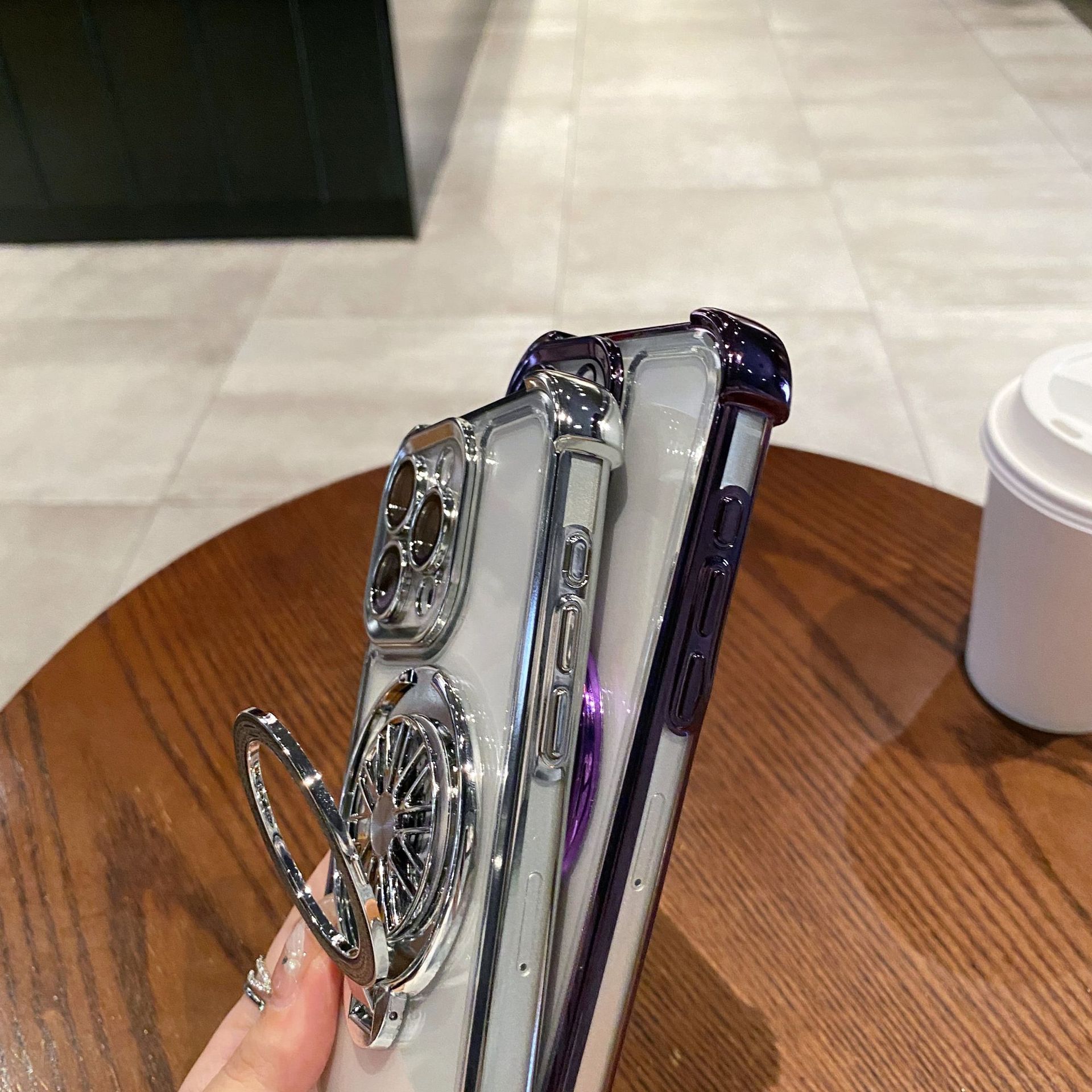 Acrylic Four-corner Anti-fall Creative Gyro Rotating Bracket Mobile Phone Case for Apple iPhone
