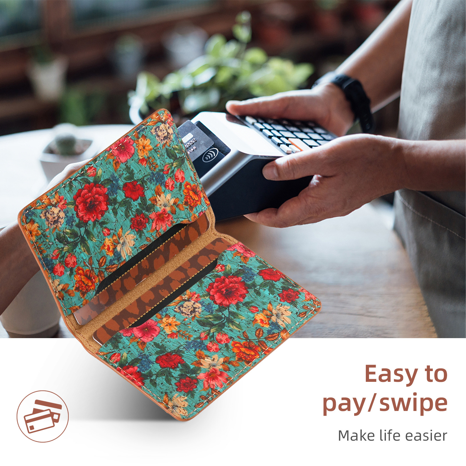 Floral Leather Magsafe Card Wallet Mobile Phone Case for Apple iPhone