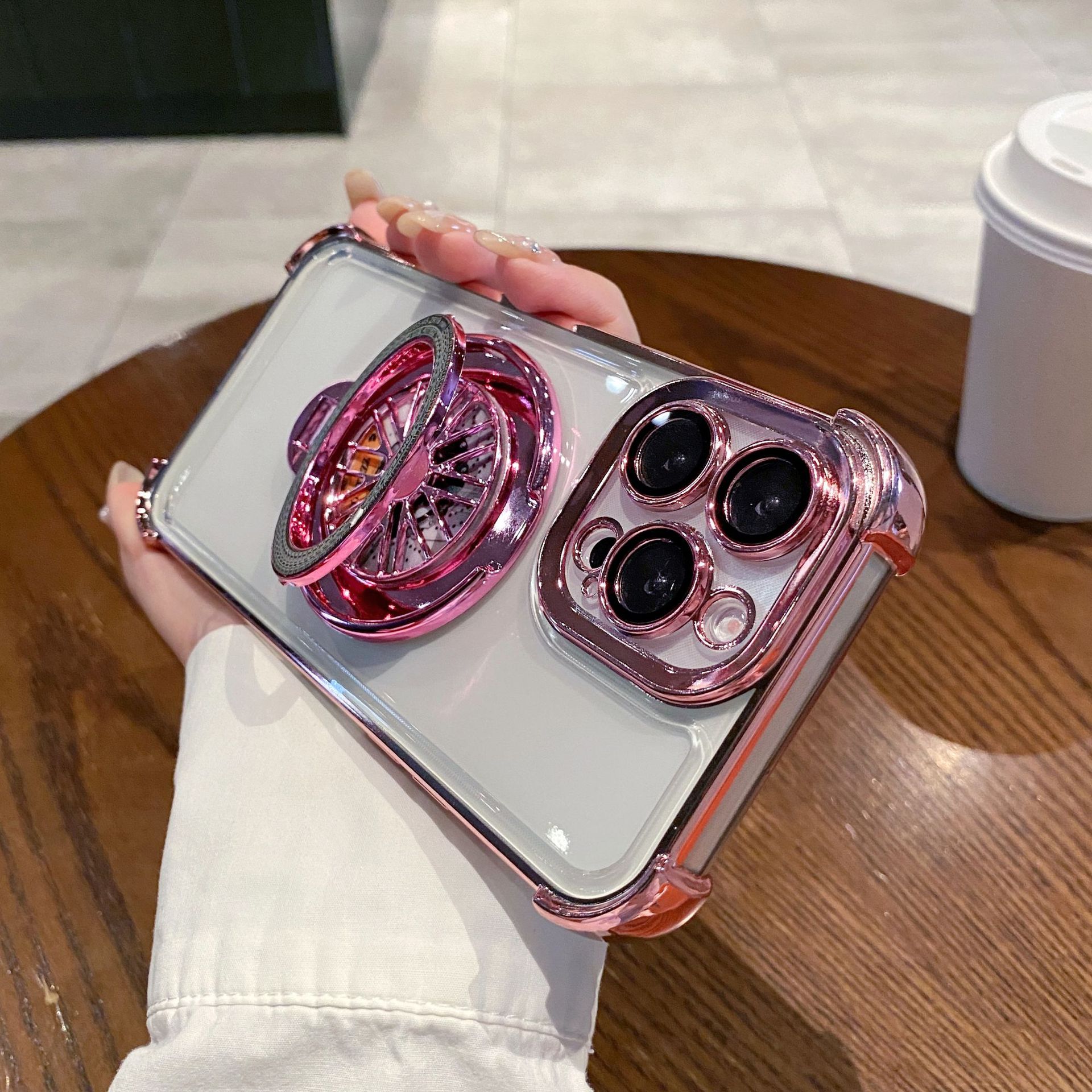 Acrylic Four-corner Anti-fall Creative Gyro Rotating Bracket Mobile Phone Case for Apple iPhone