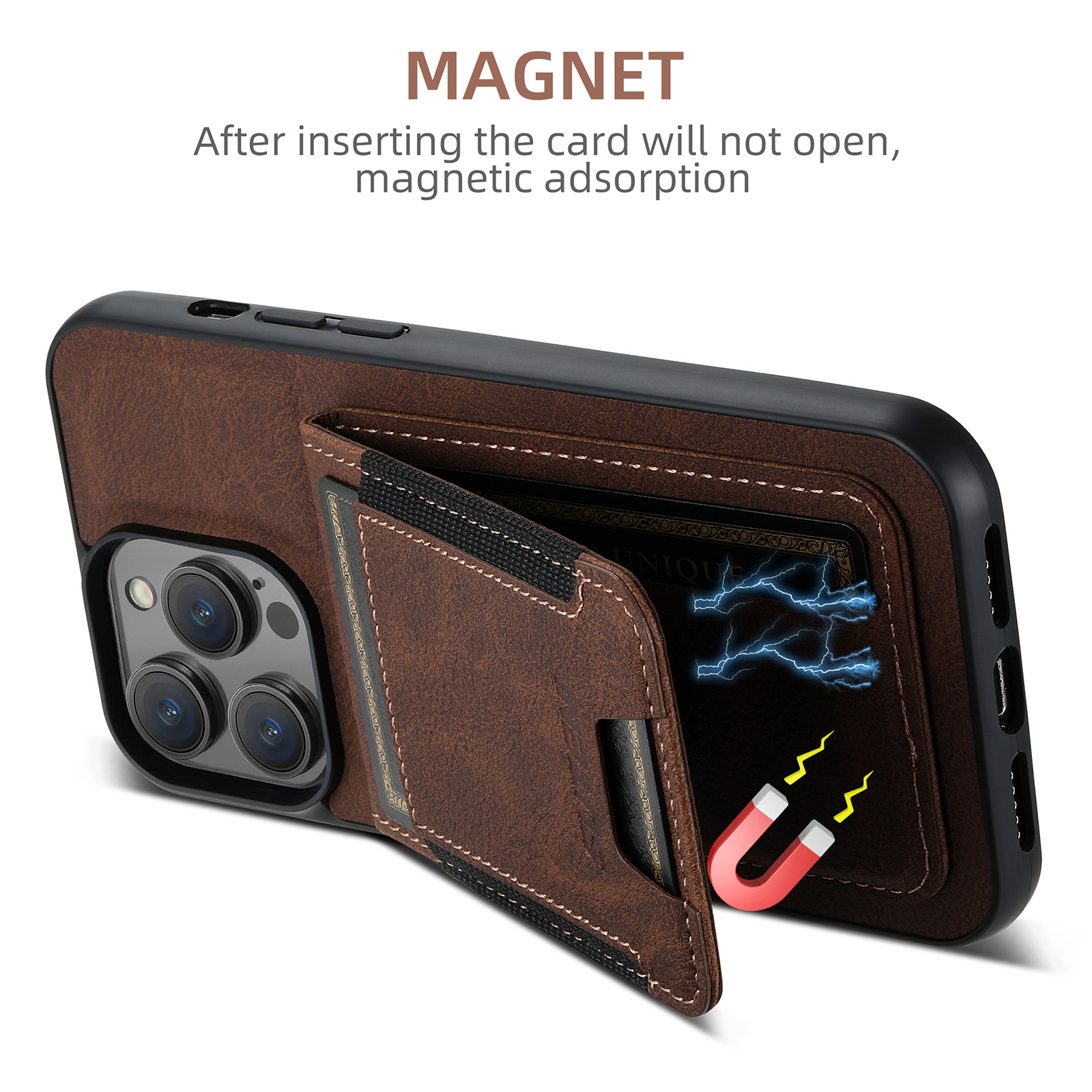 Luxury Leather Business Card Wallet Mobile Phone Case for Apple iPhone