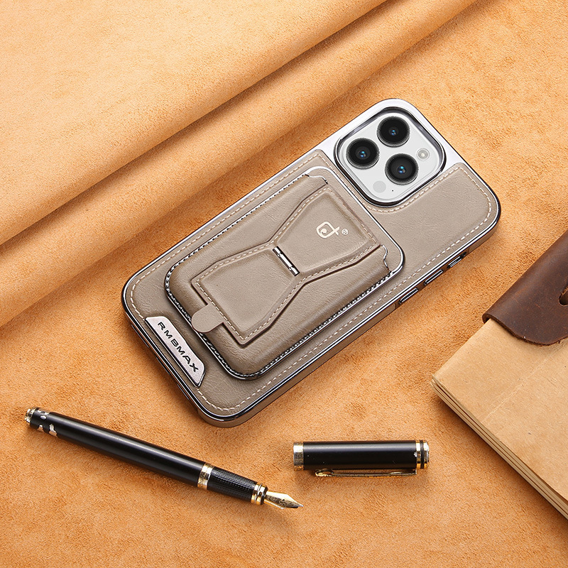 Leather Business Magsafe Bracket Mobile Phone Case for iPhone