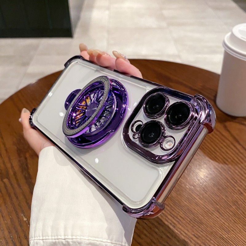 Acrylic Four-corner Anti-fall Creative Gyro Rotating Bracket Mobile Phone Case for Apple iPhone