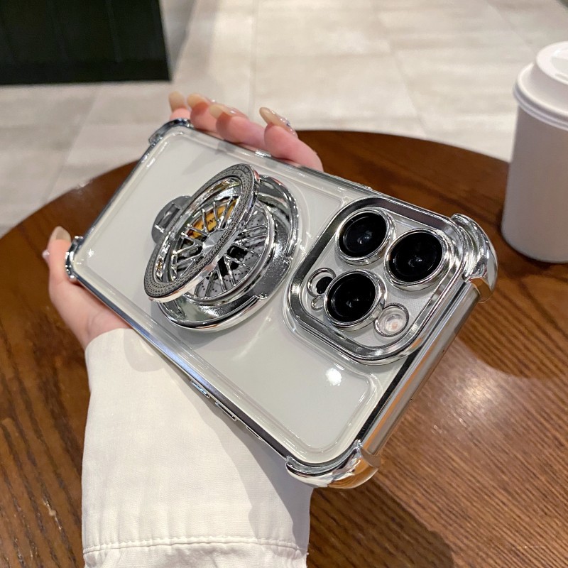 Acrylic Four-corner Anti-fall Creative Gyro Rotating Bracket Mobile Phone Case for Apple iPhone