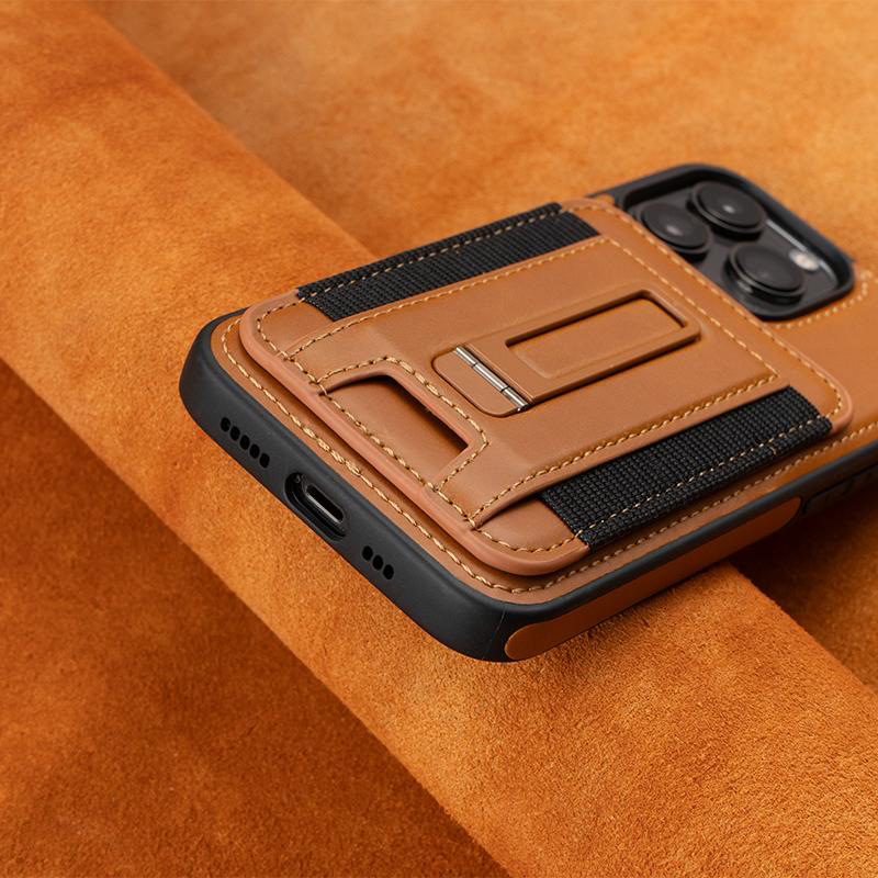 Luxury Leather Business Magsafe Bracket Mobile Phone Case for iPhone