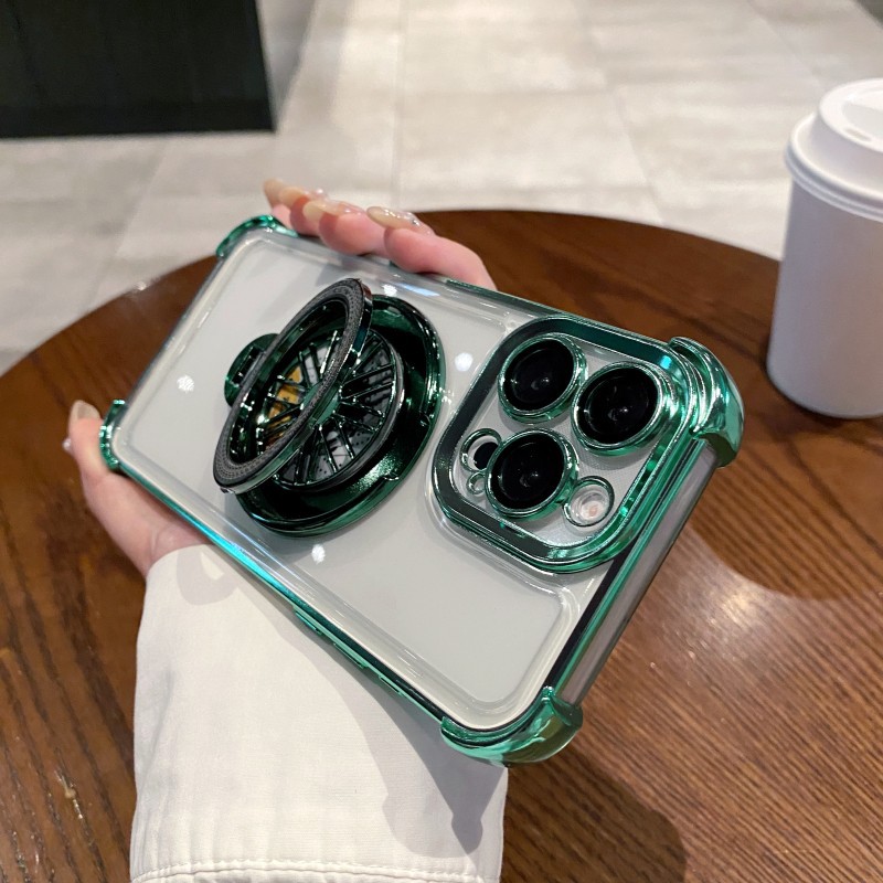 Acrylic Four-corner Anti-fall Creative Gyro Rotating Bracket Mobile Phone Case for Apple iPhone
