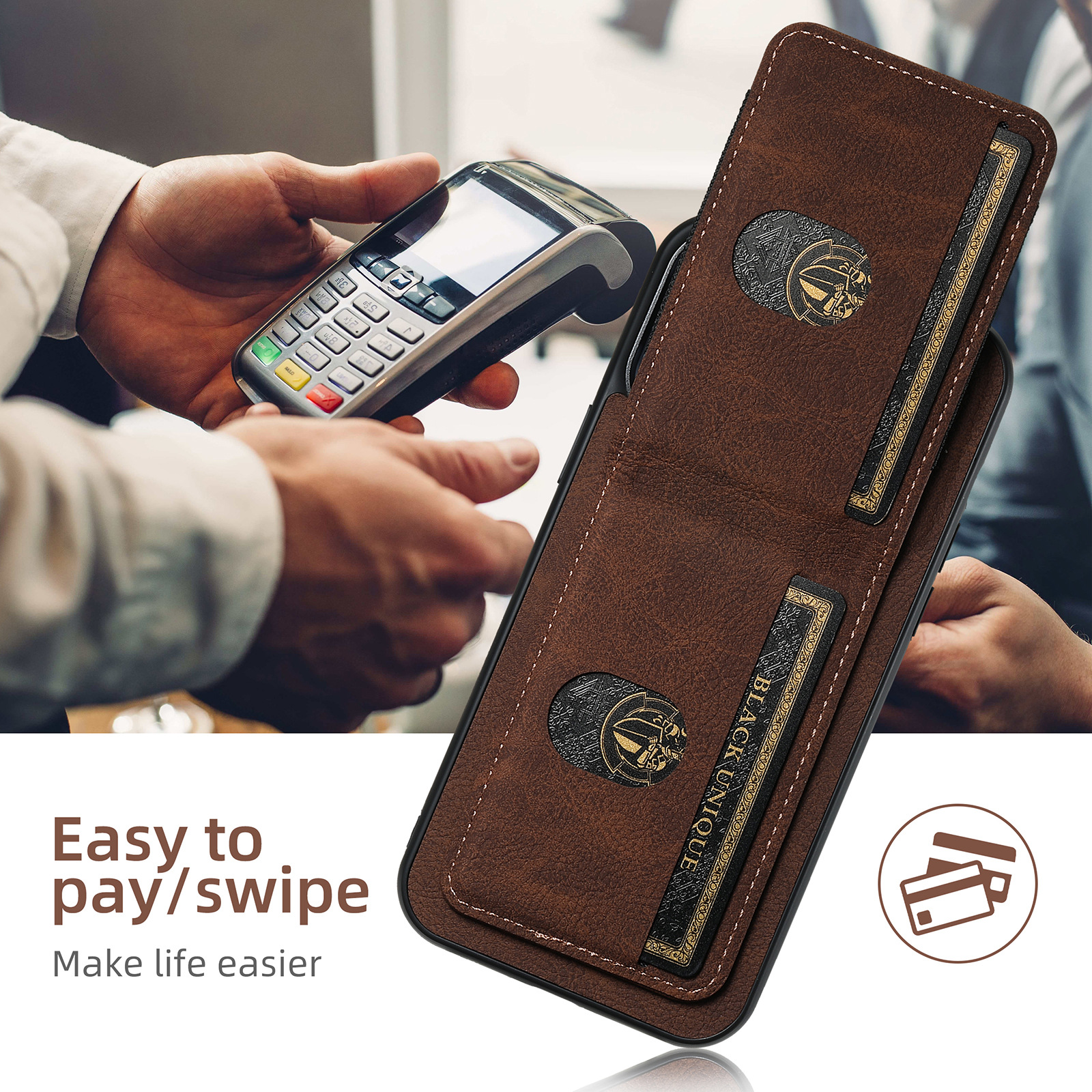 Luxury Leather Business Card Wallet Mobile Phone Case for Apple iPhone