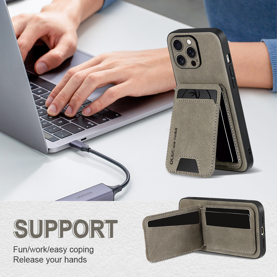 Leather Business Card Wallet Mobile Phone Case for iPhone