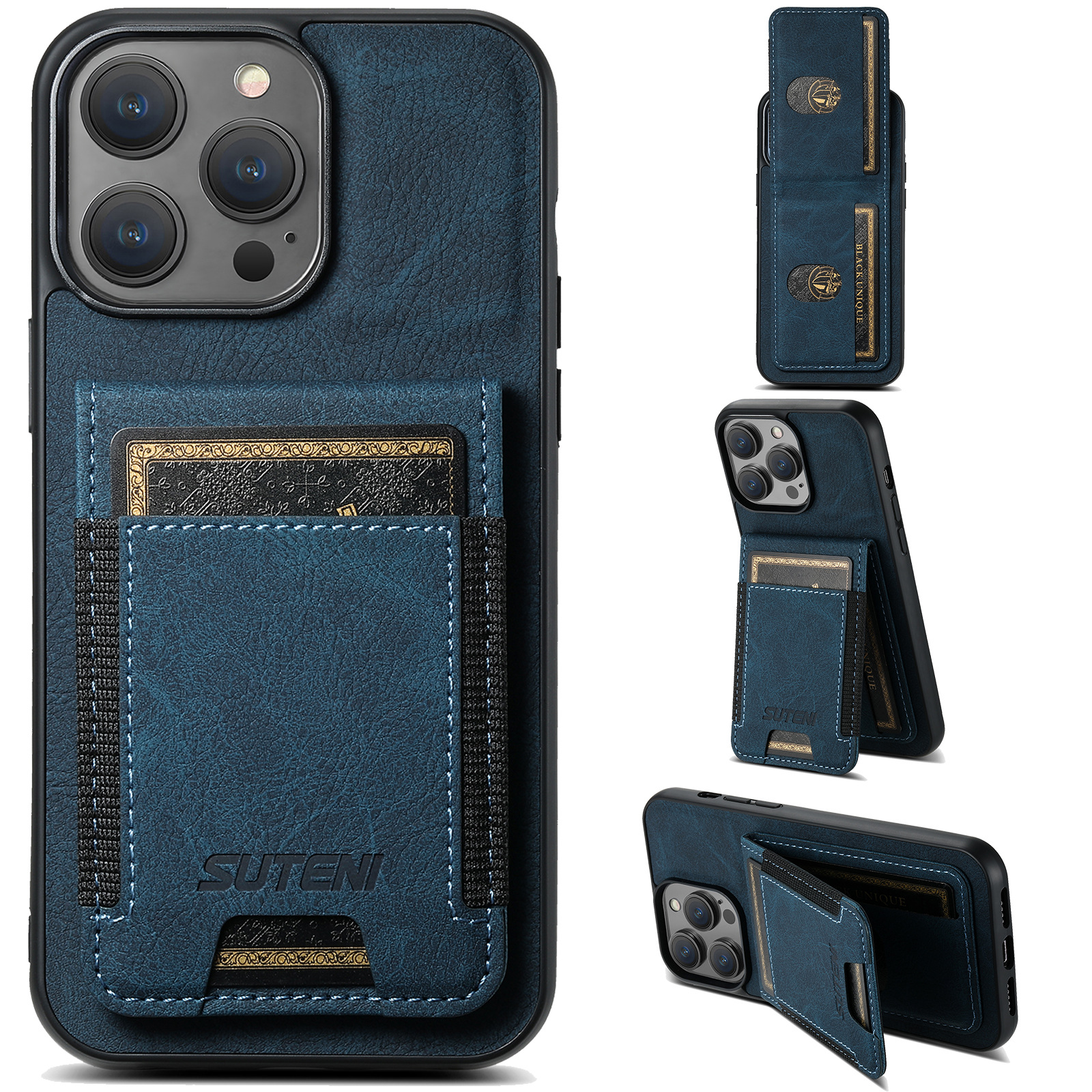 Luxury Leather Business Card Wallet Mobile Phone Case for Apple iPhone