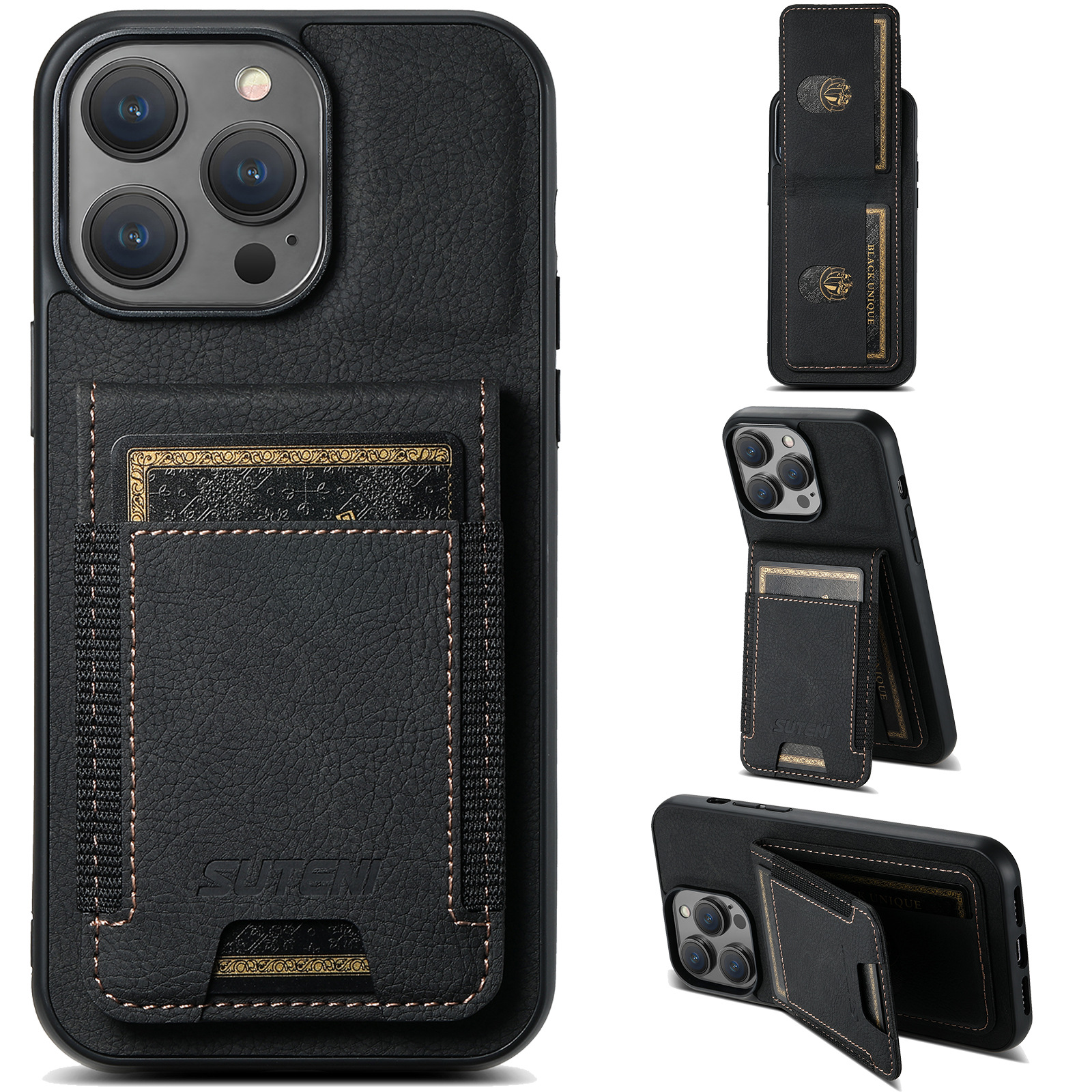 Luxury Leather Business Card Wallet Mobile Phone Case for Apple iPhone