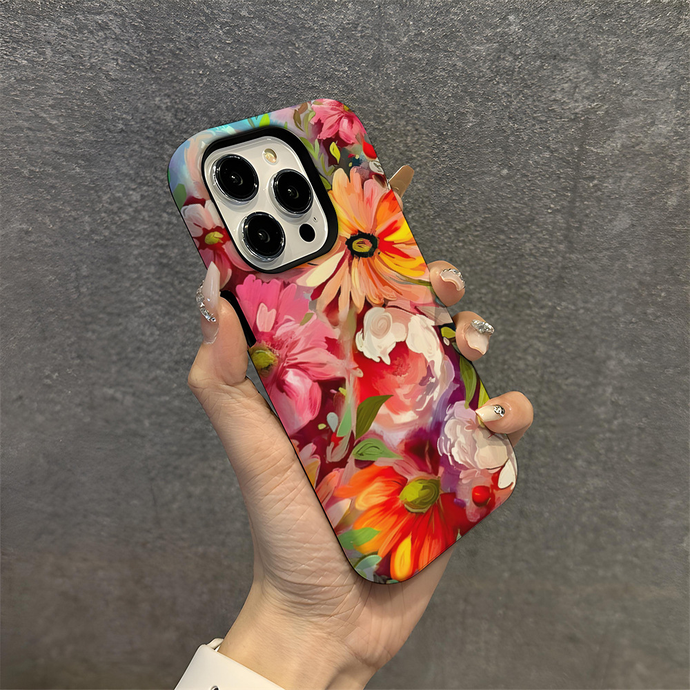 Amazon's latest watercolor floral phone case 14Promax 2-in-1 Film case for Apple 13pm retro