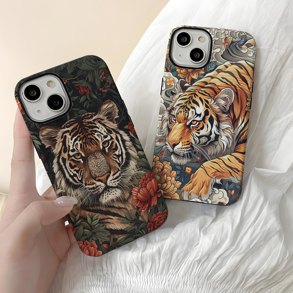 Creative Tiger Apple 15promax phone case iPhone14 Art 13Pro Double Film 16 drop case