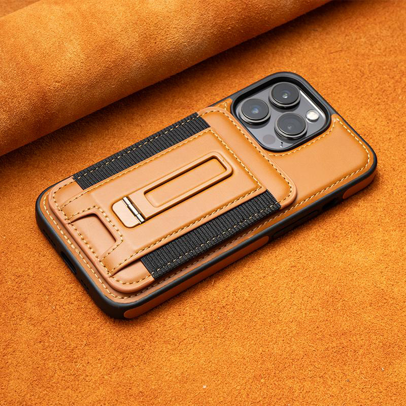 Luxury Leather Business Magsafe Bracket Mobile Phone Case for iPhone