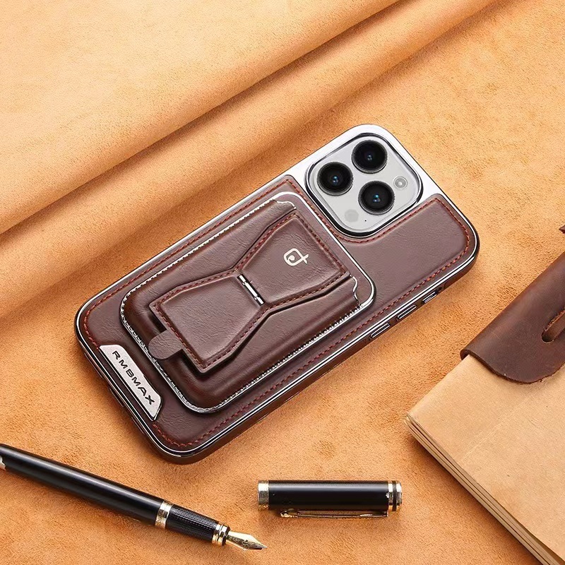Leather Business Magsafe Bracket Mobile Phone Case for iPhone